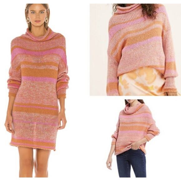 NWT Free People Candy Stripe Tunic Sweater Pullover Sm Flowers Combo OB1043829 - Picture 5 of 9